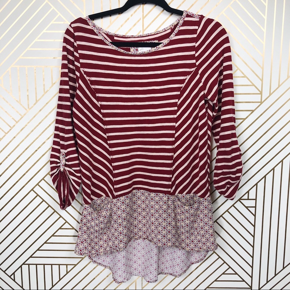 Anthropologie Striped Red Peplum Shirt